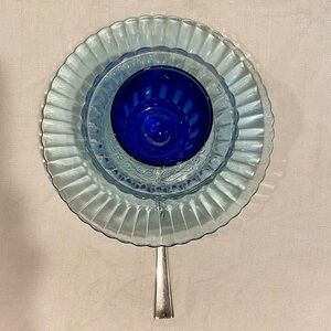 Blue Glass Plate Flower - Garden Art - upcycled
